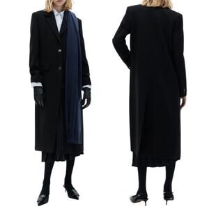 NEW Mango Long Structured Wool Coat Single Breasted Black Size XXS